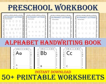 Preschool Workbook, Alphabet Handwriting Book, Trace the Alphabet, Handwriting Practice, Tracing worksheets, Homeschooling