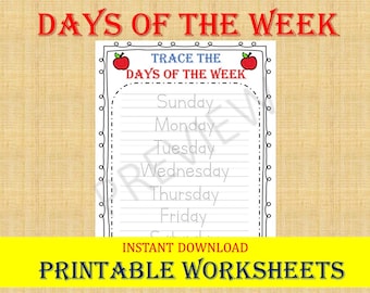 Days of the Week Tracing Worksheets: Preschool & Kindergarten (PDF)