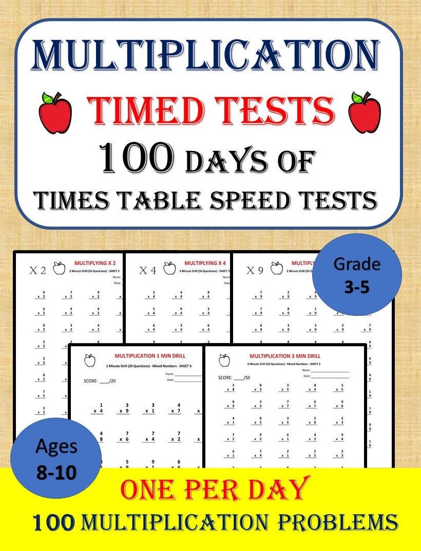 multiplication math drills 100 days of timed tests grades etsy australia