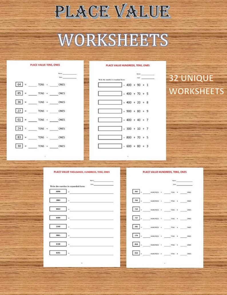 Place Value Worksheets 32 Worksheets Pdf Year 1 2 3 Grade 123 Printable Place Value Basic Math Tens One Hundreds Thousands - 