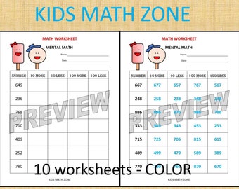 Mental Math 10 Math Worksheets Pdf/ Kindergarten Year 1 2 ...