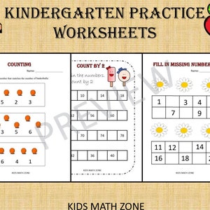 May include: A printable worksheet for kindergarten students to practice counting and number recognition. The worksheet has three sections: counting basketballs, counting by 2s, and filling in missing numbers. The worksheet is designed to be fun and engaging for young learners.