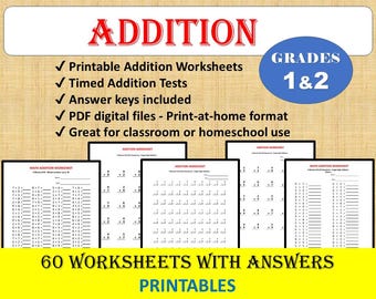 Addition Worksheets Printable, Math Facts Practice, Timed Addition Tests, Addition Facts 0-18, Kids Math, 1st grade, 2nd grade, Age 6-8