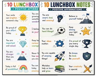 Printable Lunchbox Notes | Kids Positive Affirmations | Cute School Notes | Daily Encouragement Cards, Back to school