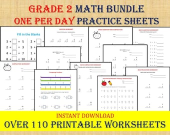 Grade 2 Math Workbook: 110+ Addition, Multiplication, Fractions (Printable/Homeschool)