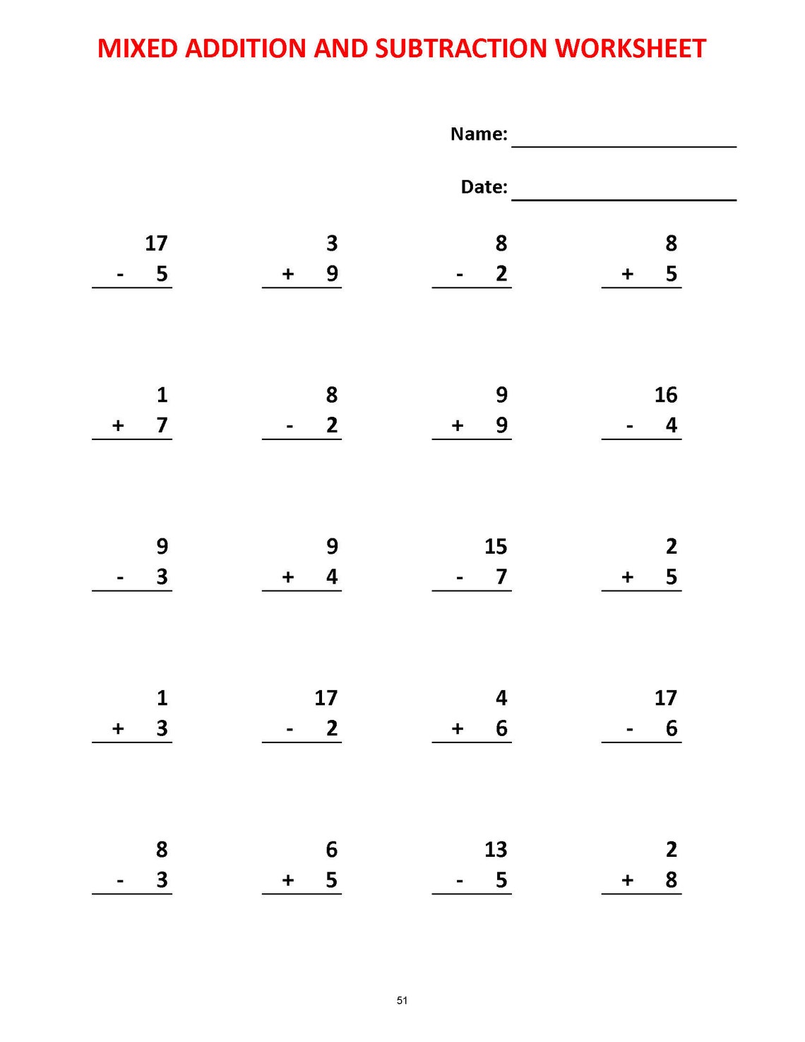 Add & Subtract Math Printable Worksheets (no Regrouping)/61 Pages/30 ...