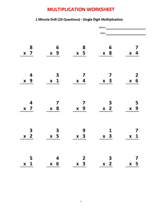 1 3 Or 5 Minute Drill Multiplication Worksheets Math Aids Com Math Aids Com