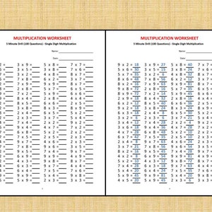 Multiplication 5 minute drill Worksheets with answers/pdf/ Year 2,3,4/ Grade 2,3,4/Printable worksheets/ Basic multiplication image 2