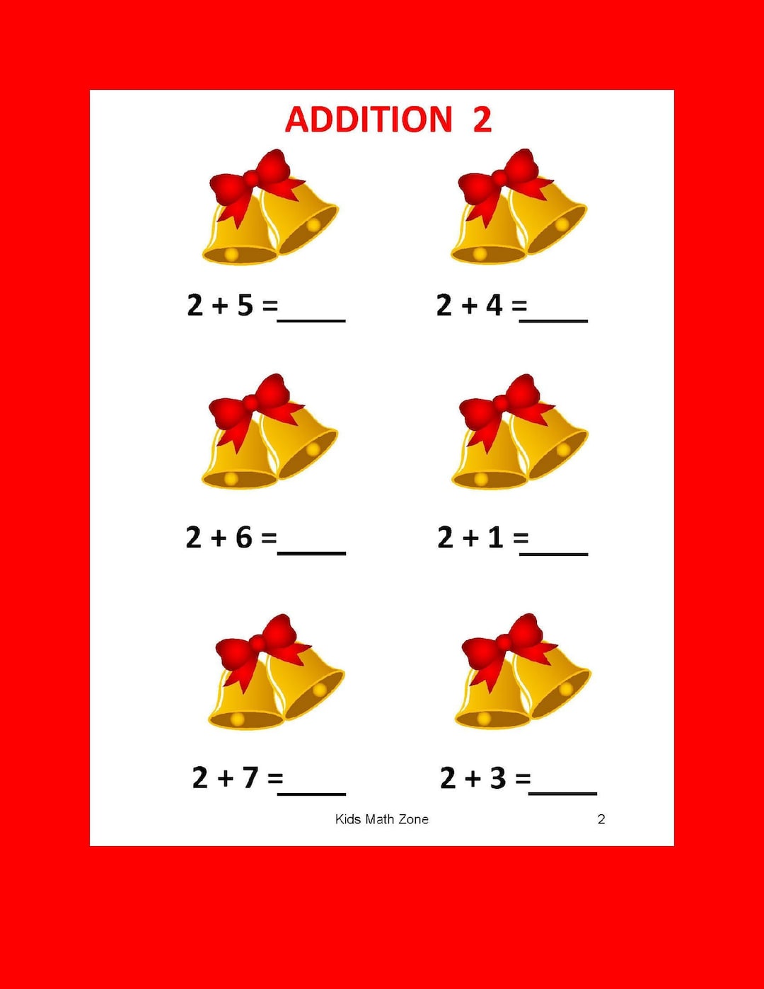 JINGLE BELLS ADDITION A10 Worksheets Pdf/ Preschool/ Kindergarten/year 1, 2/grade 1,2/ Printable