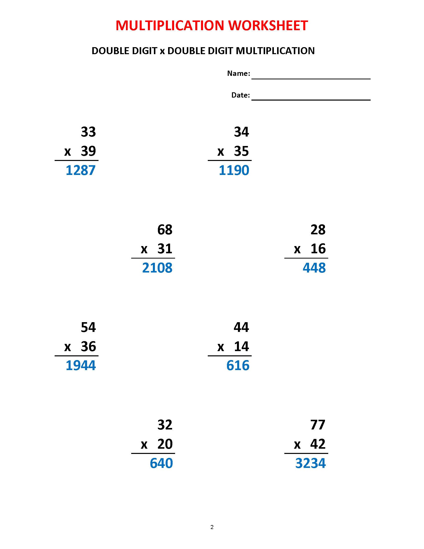 Double Cross Math Worksheet Answers