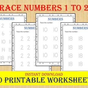 Trace Numbers 1-20: Preschool Kindergarten Worksheets (Digital Download)