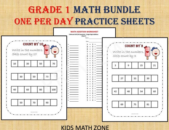 grade 1 math workbook one per day 120 math worksheets 1st etsy