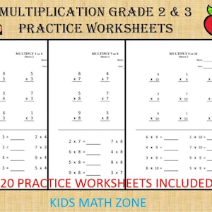 Multiplication worksheets for Grade 2 & 3 - 20 sheets/ pdf/ Year 2,3,4/ Grade 2,3,4/ Numeracy Games Kids/ Printable Multiplication