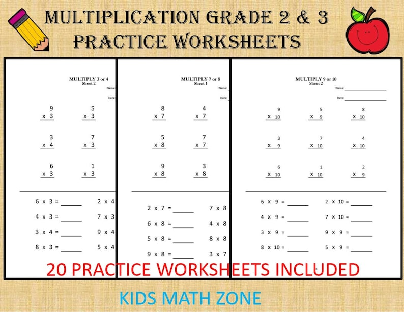 multiplication worksheets for grade 2 3 20 sheets pdf