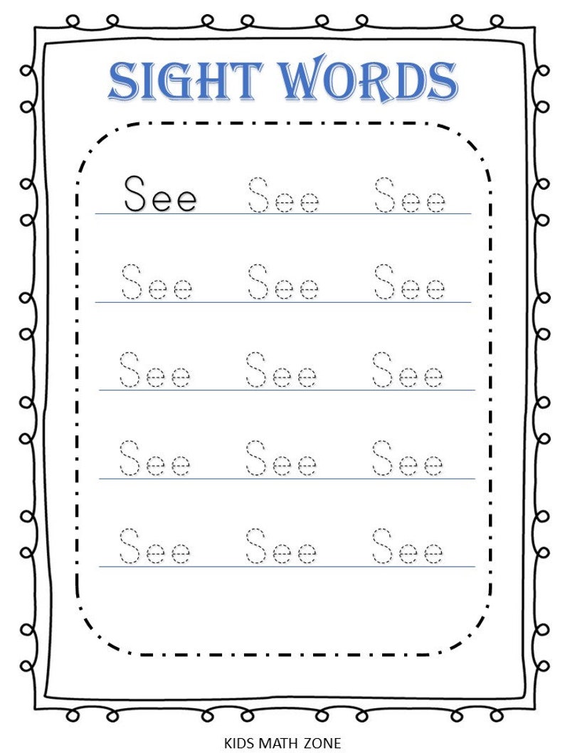 PRE-K Sight Words Workbook 35 Printable Worksheets Kids - Etsy