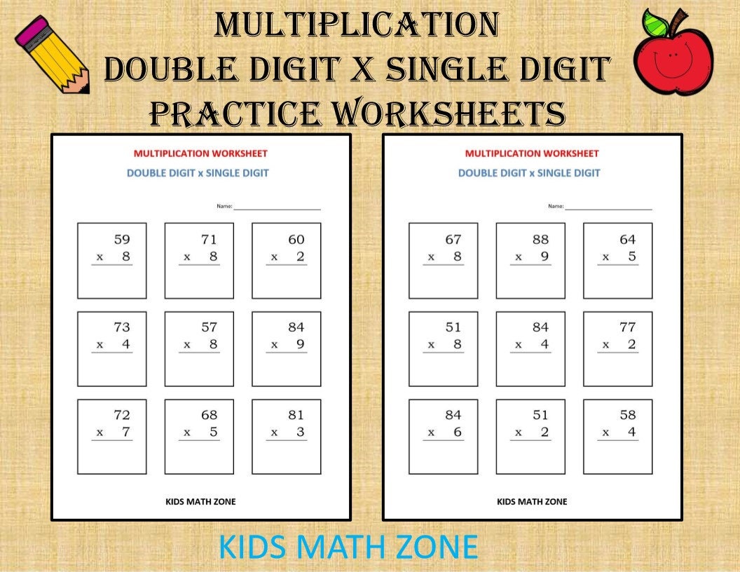 multiplication double digit x single digit 10 printable etsy