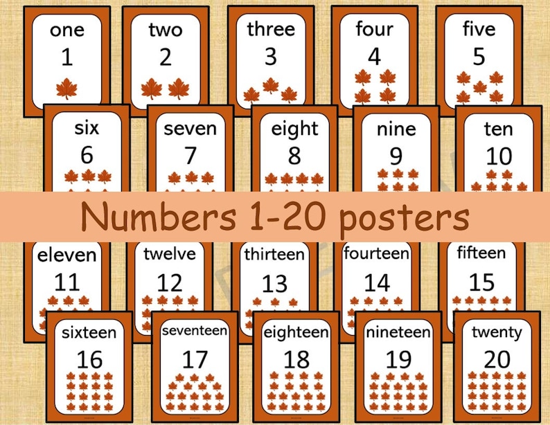 20 printable numbers posters fall leaves numbers 1 20