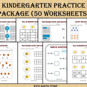 Kindergarten Practice Worksheets 50 Printable Worksheets, Kindergarten worksheets, Preschool, counting number, Homeschool practice image 1