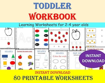 Toddler Busy Book, Printable workbook, Worksheets for 2 to 4 year olds, Preschool Curriculum, Summer Activities for Kids, Toddler Gift.