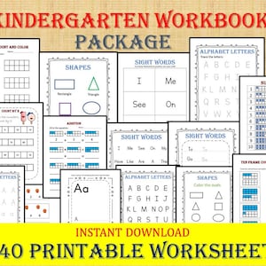 KINDERGARTEN WORKBOOK (140 Worksheets) Instant Download, Printable alphabet letters, homeschool, kindergarten worksheets, Montessori