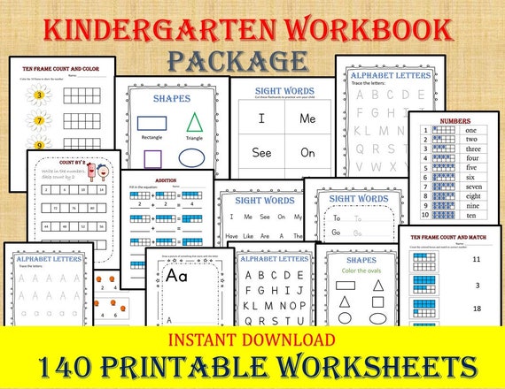 KINDERGARTEN WORKBOOK 140 Worksheets Instant Download | Etsy