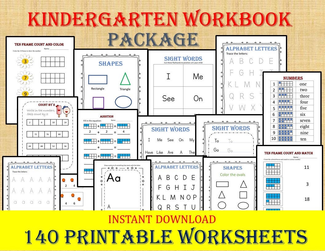 KINDERGARTEN WORKBOOK 140 Worksheets Instant Download | Etsy