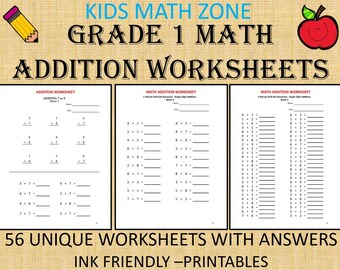 1st grade addition worksheets 56 worksheets with answers etsy
