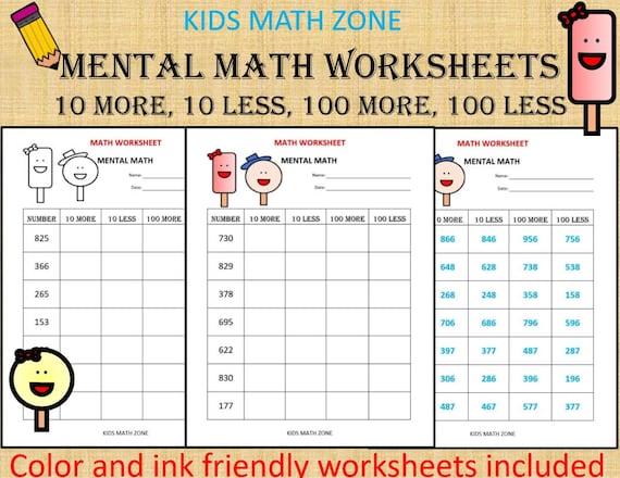 mental math 10 math worksheets pdf kindergarten year 1 2 etsy