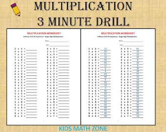 Multiplication 3 minute drill H with answers (10 sheets)/pdf/ Year 2,3,4/ Grade 2,3,4/Printable worksheets/ Basic multiplication