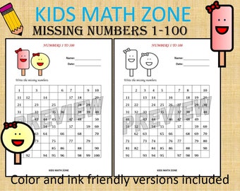 Missing Numbers 1 to 100 Printable Worksheets /pdf/ Preschool activities/ Kindergarten/ Grade 1/ Year 1/ 1 to 100/ Homeschool / Teacher