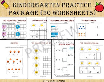 Kindergarten Math Workbook Printable | Numbers Counting Addition Worksheets for Kids | Homeschool Math PDF