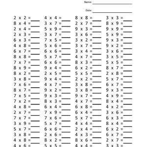 Multiplication 5 minute drill Worksheets with answers/pdf/ | Etsy