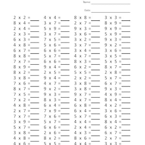 Multiplication 5 minute drill Worksheets with answers/pdf/ Year 2,3,4/ Grade 2,3,4/Printable worksheets/ Basic multiplication image 5