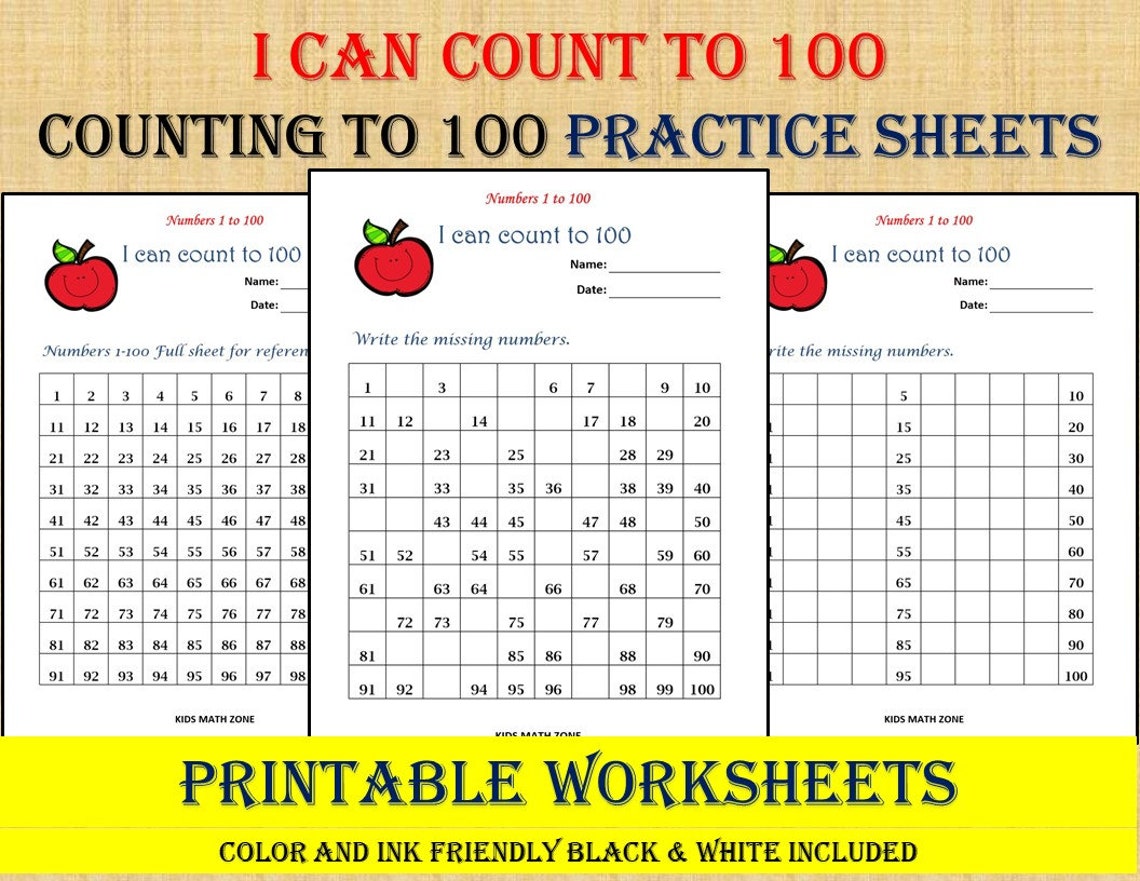 missing numbers 1 to 100 10 printable worksheets pdf etsy
