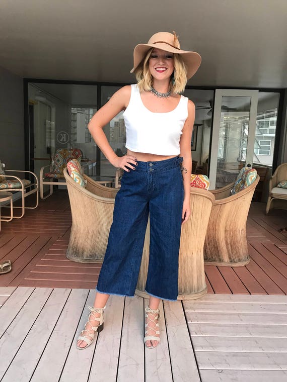 Wide Flare Leg / High Waisted / Fray Bottom Jeans - image 1