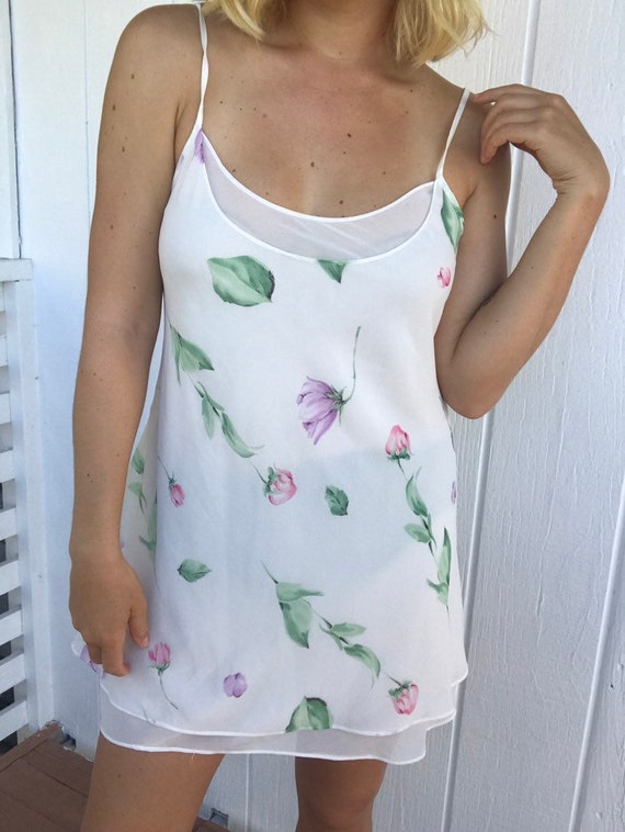 White Semi Sheer Floral Double Layer Slip Dress - image 4