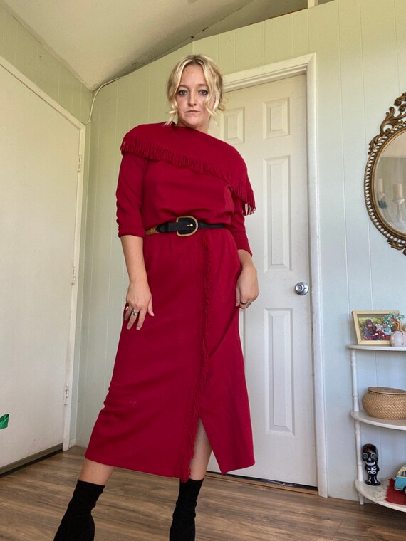 Vintage Two Piece Set Red Fringe Sweater and Skirt Combo - Etsy
