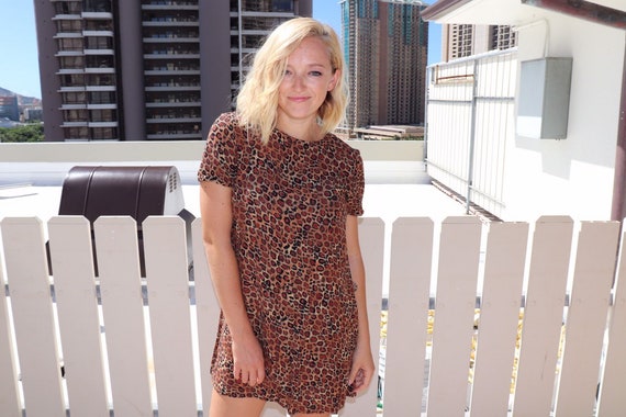 Short Sleeve Leopard Print Mid thigh Dress - image 1