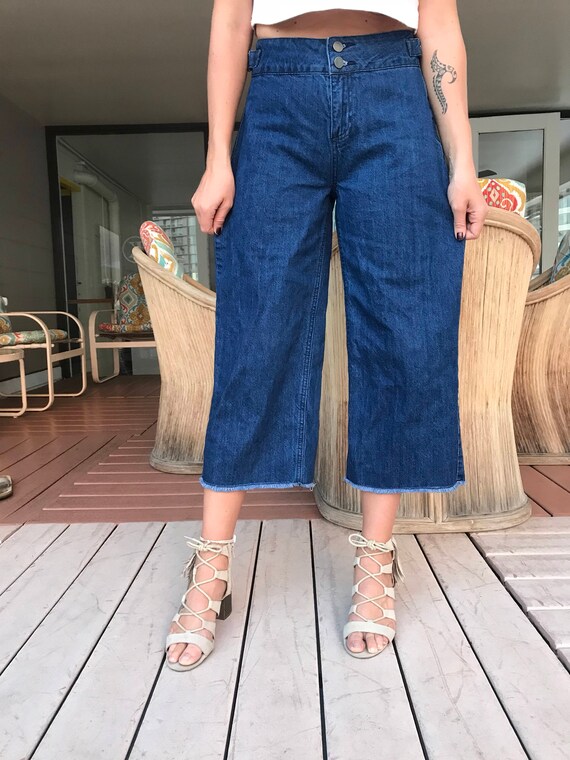 Wide Flare Leg / High Waisted / Fray Bottom Jeans - image 7