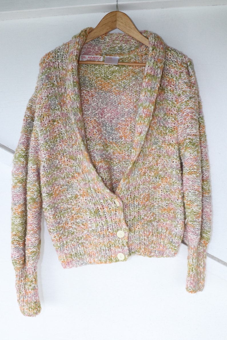 Knitted Puff Sleeve Vintage Pastel Multicolor Cardigan - Etsy