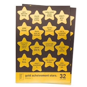 32 Funny Gold Metallic Achievement Stars Stickers