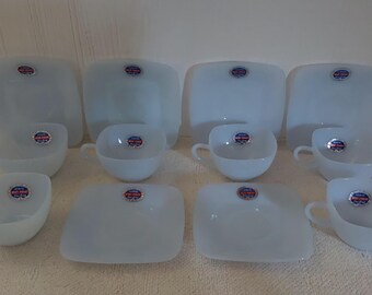 Fire King Charm Azurite Cups with Saucers, Set of Six (6)