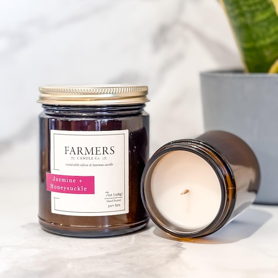 Jasmine Honeysuckle Candle: Tallow Beeswax Blend, Hemp Wick