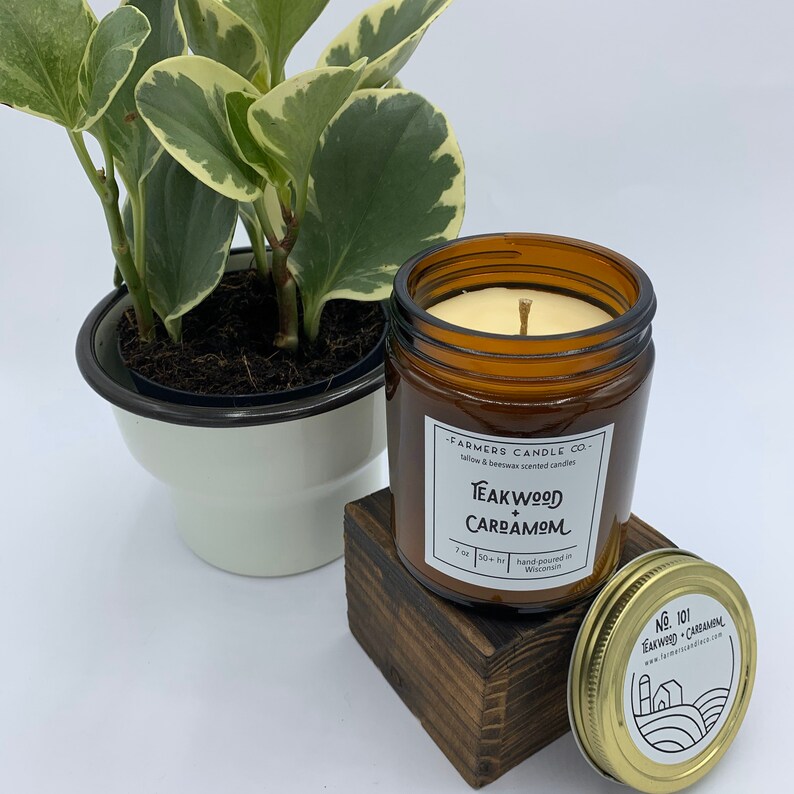Teakwood Cardamom Scented Candle Natural Candle Tallow Etsy