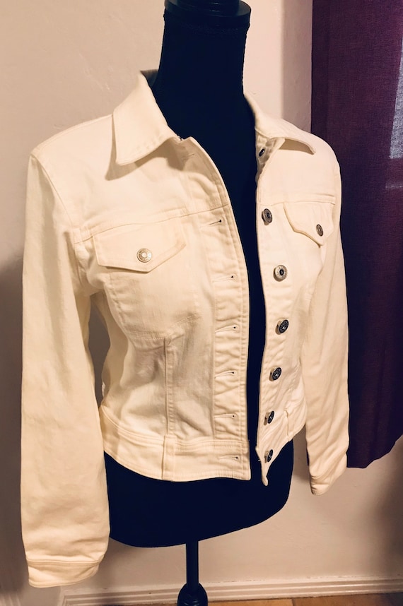 90s Express White Jean Cropped Jacket Small/XS