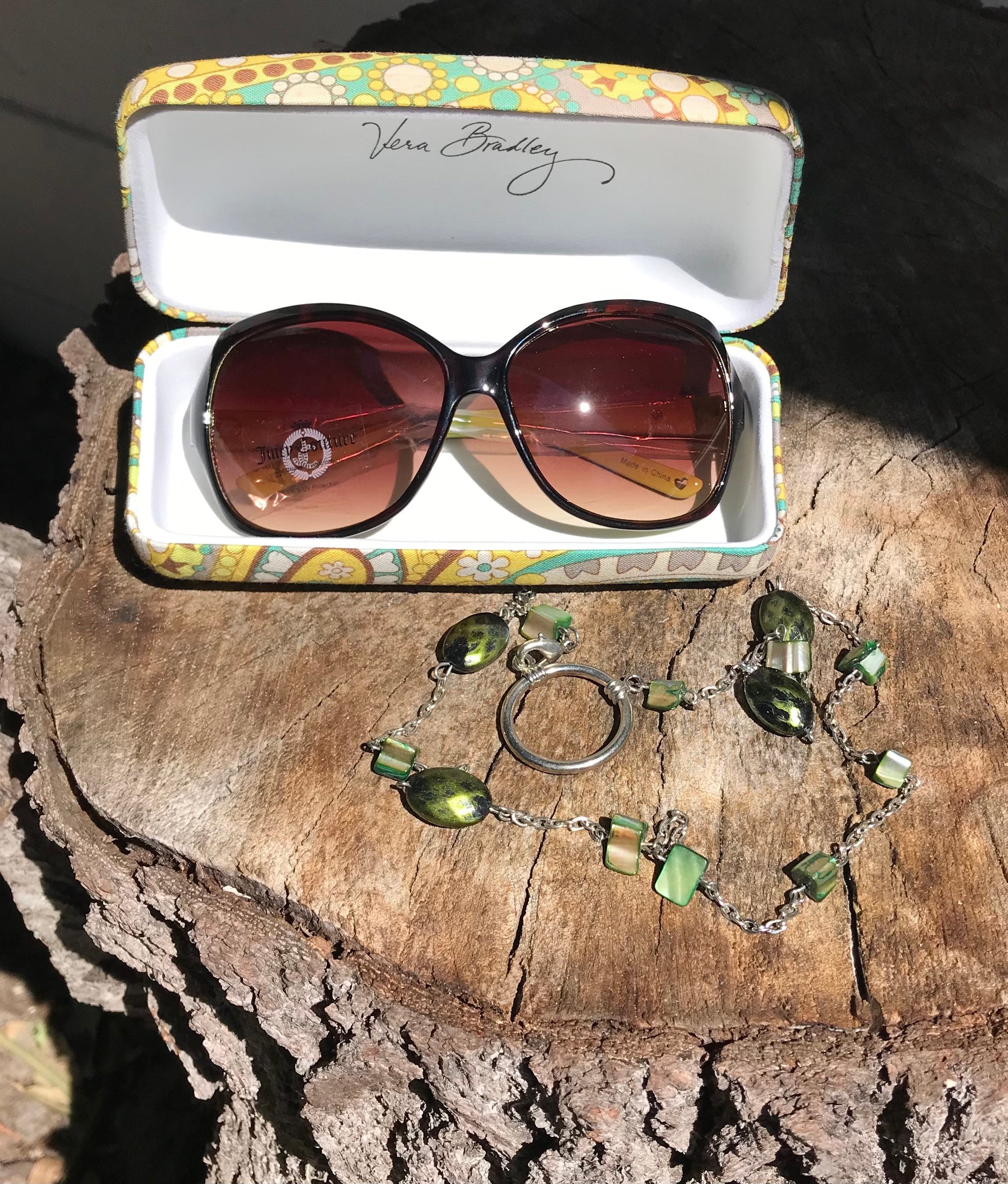 Vera Bradley Floral Patterned Sunglasses with Case lemon parfits Vintage Vera Bradley Lemon Parfait Sunglass Case With Beaded  main image 3