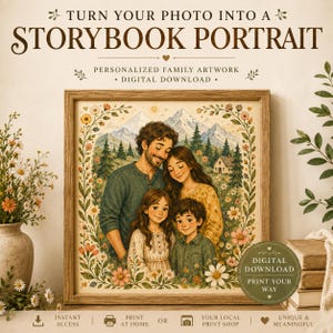 Individuelles Familienporträt im Märchenstil | Folklore-Illustration nach Foto (Digitaler Download)