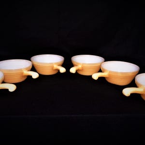Vtg 6pc Beehive Individual Soup / Casserole Bowls, Fire King Peach Lusterware, Vintage 50s – 60s