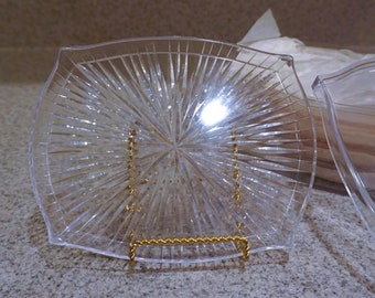 Vtg NOS 8pc Unused  Clear Acrylic Snack Trays w/ Storage Box, Vintage 60s