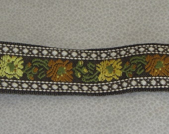 1pc BoHo Floral Jacquard Cinta, Recortar, 1pc, 1in Ancho x 4.5 Yardas, Marrón, Amarillo, Blanco, Vintage